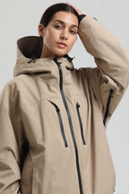 Women's Khaki Multi-Pocket Dual-Vent Snow Jacket Waterproof Insulated Ski Jacket - Gsou Snow