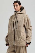 Women's Khaki Multi-Pocket Dual-Vent Snow Jacket Waterproof Insulated Ski Jacket - Gsou Snow