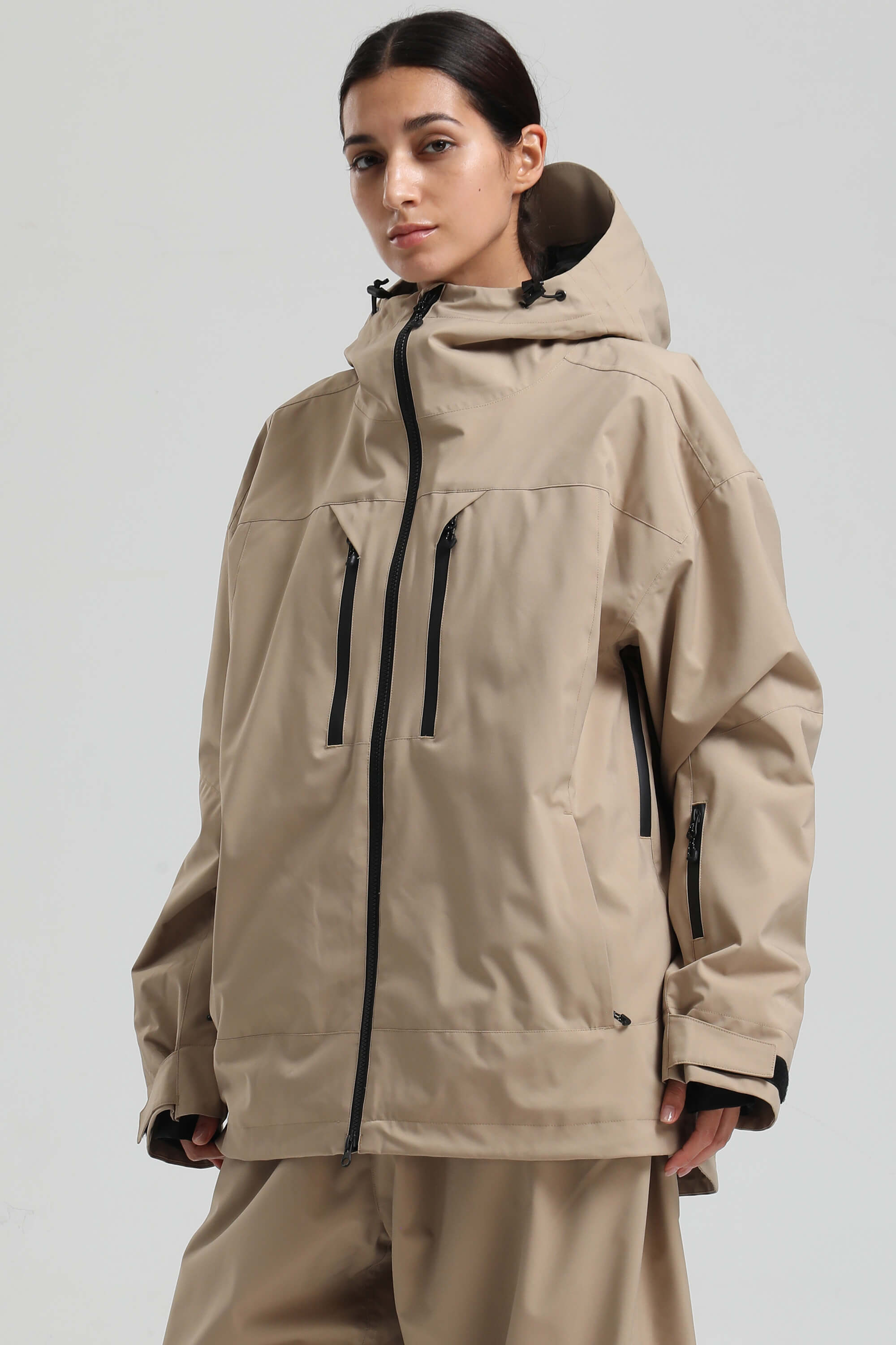 Women's Khaki Multi-Pocket Dual-Vent Snow Jacket Waterproof Insulated Ski Jacket - Gsou Snow