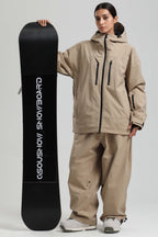 Women's Khaki Multi-Pocket Dual-Vent Snow Jacket Waterproof Insulated Ski Jacket - Gsou Snow
