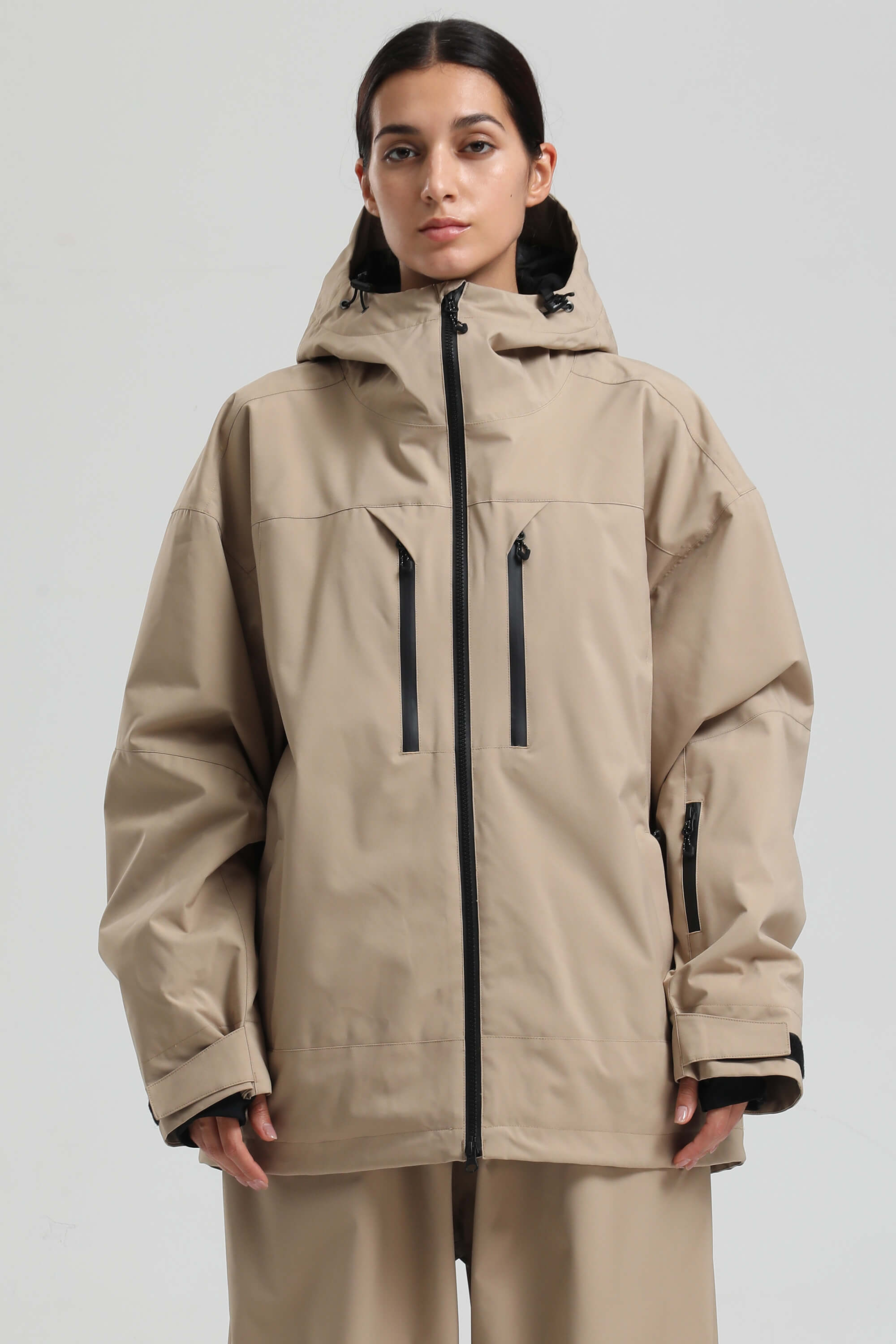 Women's Khaki Multi-Pocket Dual-Vent Snow Jacket Waterproof Insulated Ski Jacket - Gsou Snow