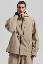 Men's Khaki Multi-Pocket Dual-Vent Ski Jacket Waterproof Insulated Snow Jacket