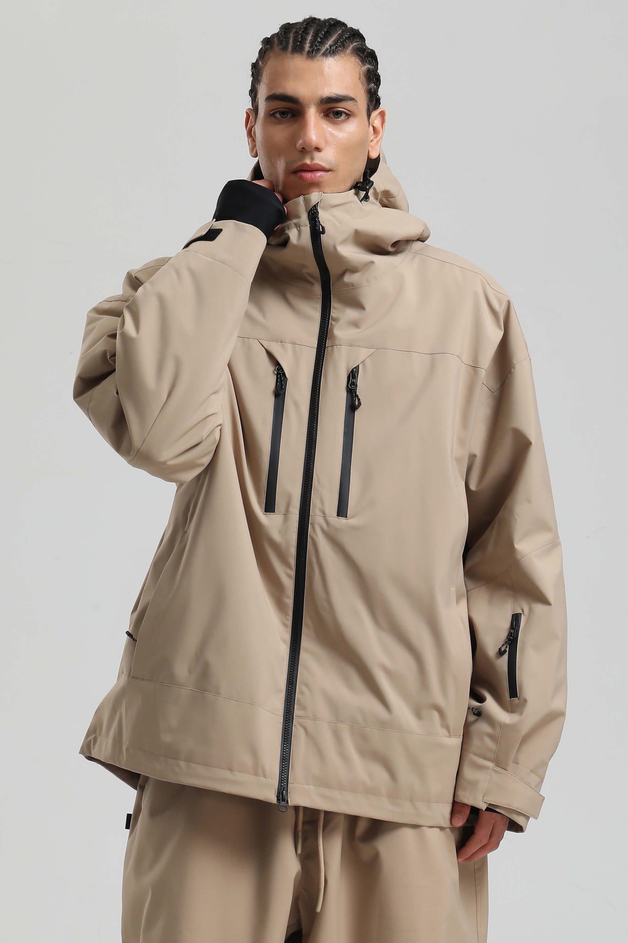 Men's Off White Multi-Pocket Dual-Vent Ski Jacket Waterproof Insulated Snow Jacket