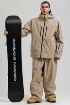 Men's Khaki Multi-Pocket Dual-Vent Snow Jacket Waterproof Insulated Ski Jacket - Gsou Snow