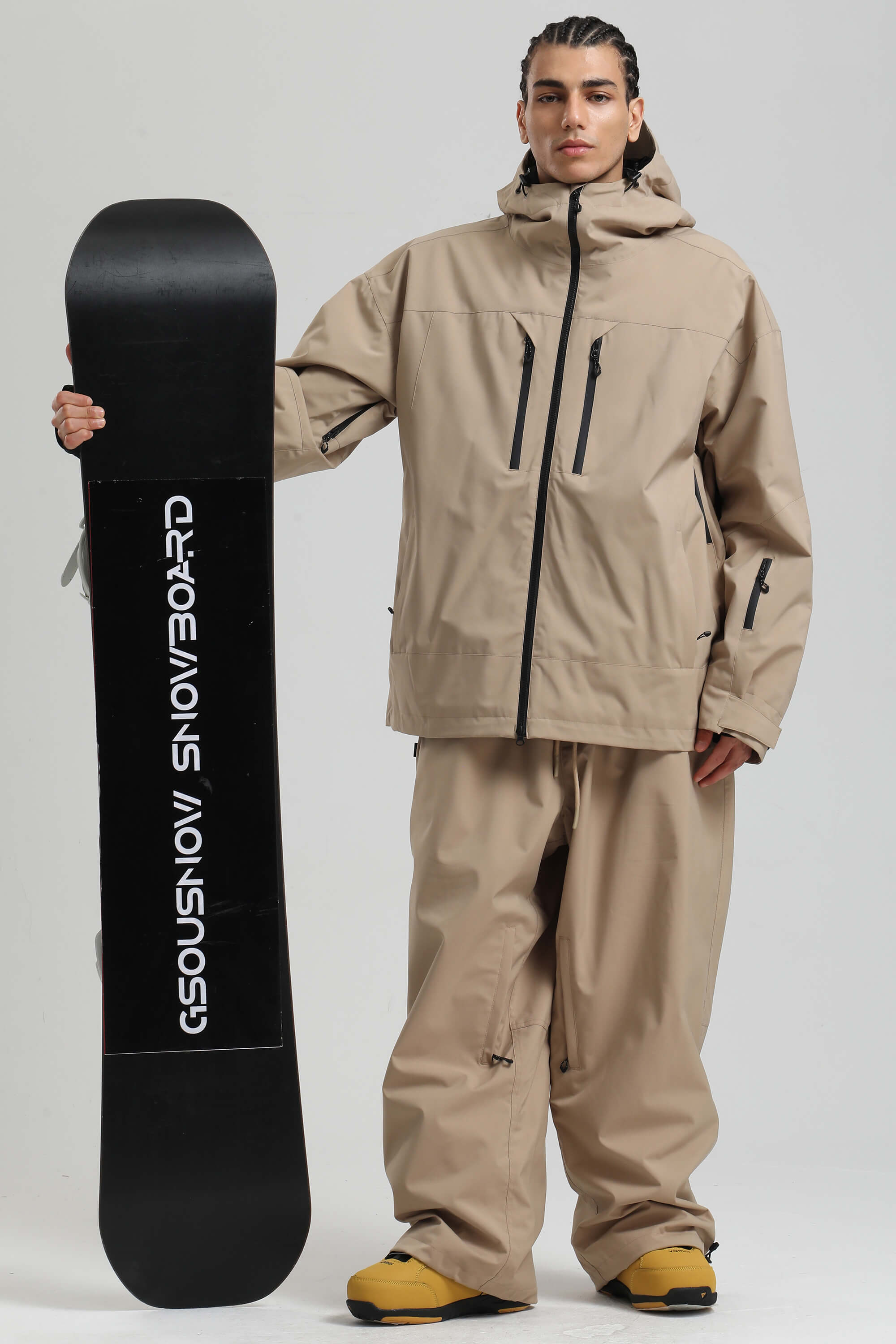 Men's Khaki Multi-Pocket Dual-Vent Snow Jacket Waterproof Insulated Ski Jacket - Gsou Snow