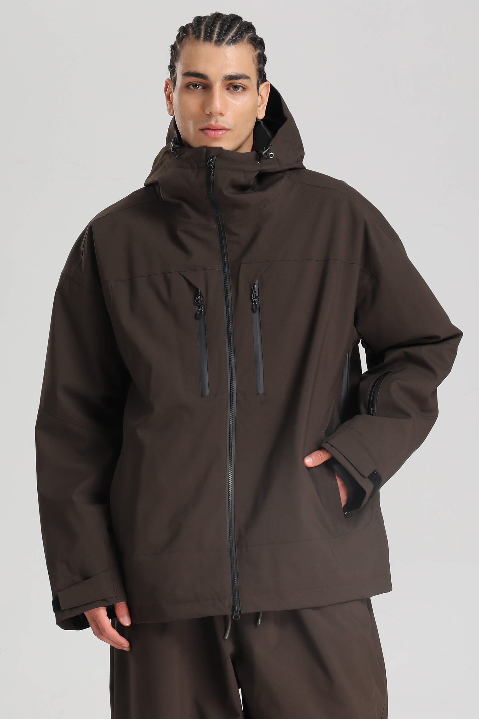 Men's Coffee Multi-Pocket Dual-Vent Ski Jacket Waterproof Insulated Snow Jacket Main image