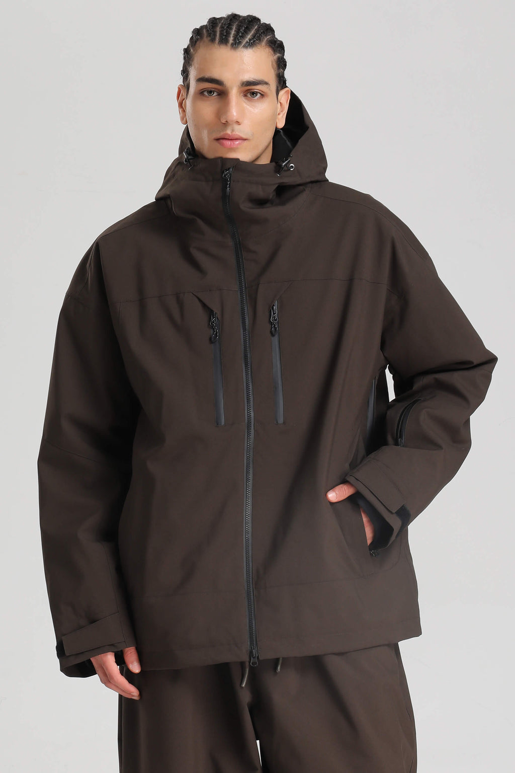 Men's Coffee Multi-Pocket Dual-Vent Ski Jacket Waterproof Insulated Snow Jacket