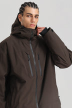 Men's Coffee Multi-Pocket Dual-Vent Snow Jacket Waterproof Insulated Ski Jacket - Gsou Snow