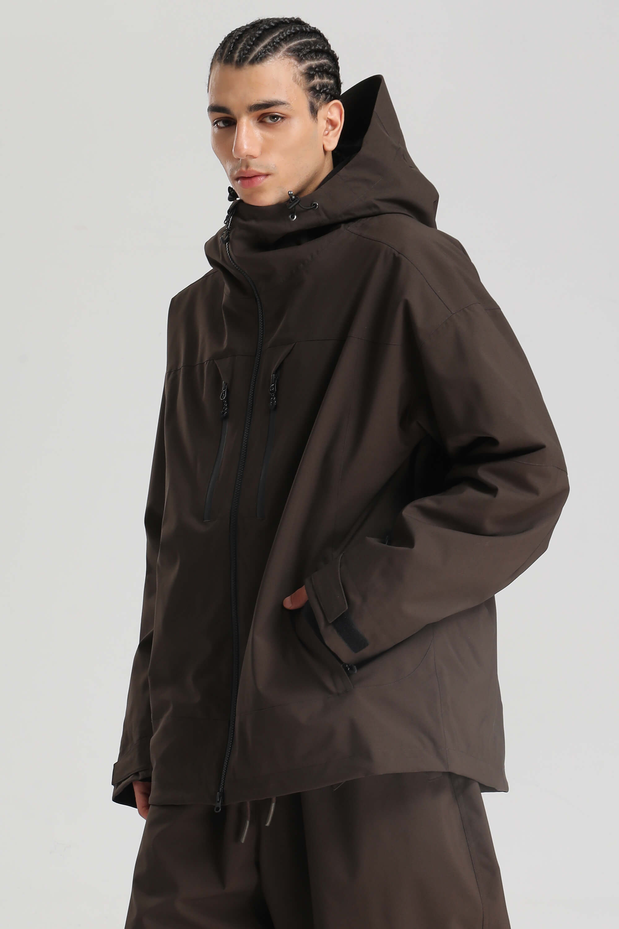 Men's Khaki Multi-Pocket Dual-Vent Ski Jacket Waterproof Insulated Snow Jacket