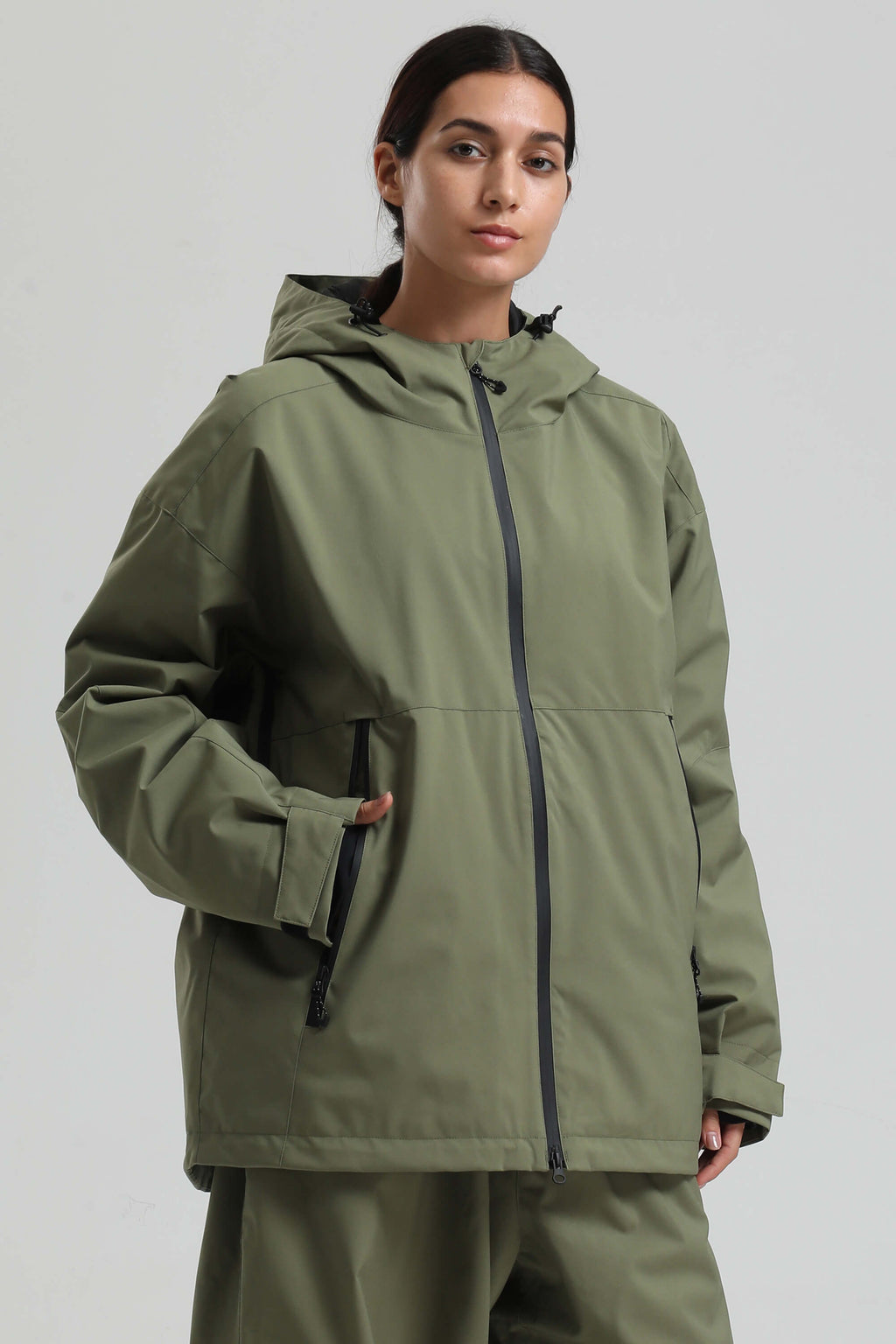 Women's Army Green Fully-Sealed Dual-Vent Ski Jacket Minimalist Insulated Snow Jacket