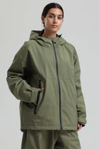 Women's Khaki Fully-Sealed Dual-Vent Ski Jacket Minimalist Insulated Snow Jacket