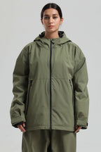 Women's Khaki Fully-Sealed Dual-Vent Ski Jacket Minimalist Insulated Snow Jacket
