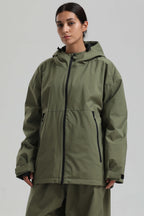 Women's Army Green Fully Sealed Dual-Vent Snow Jacket Minimalist Insulated Ski Jacket - Gsou Snow