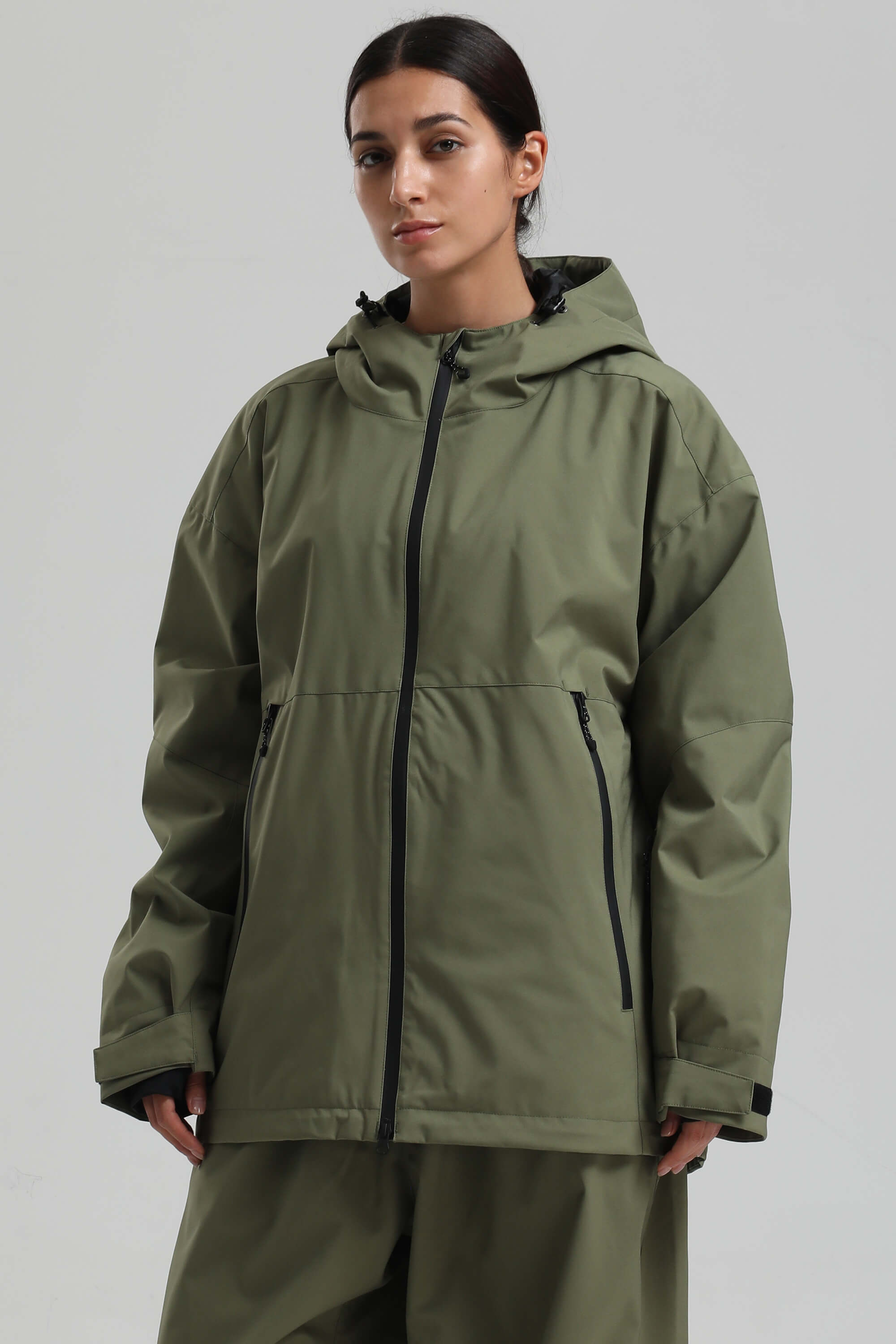 Women's Army Green Fully Sealed Dual-Vent Snow Jacket Minimalist Insulated Ski Jacket - Gsou Snow