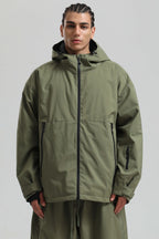 Men's Army Green Fully-Sealed Dual-Vent Ski Jacket Minimalist Insulated Snow Jacket
