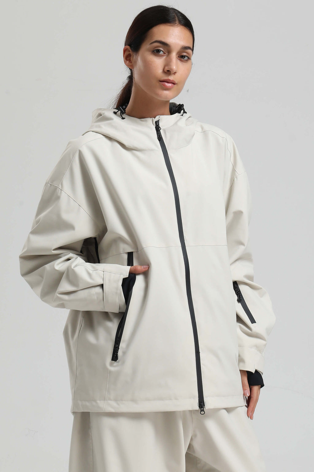 Women's Off White Fully Sealed Dual-Vent Snow Jacket Minimalist Insulated Ski Jacket - Gsou Snow