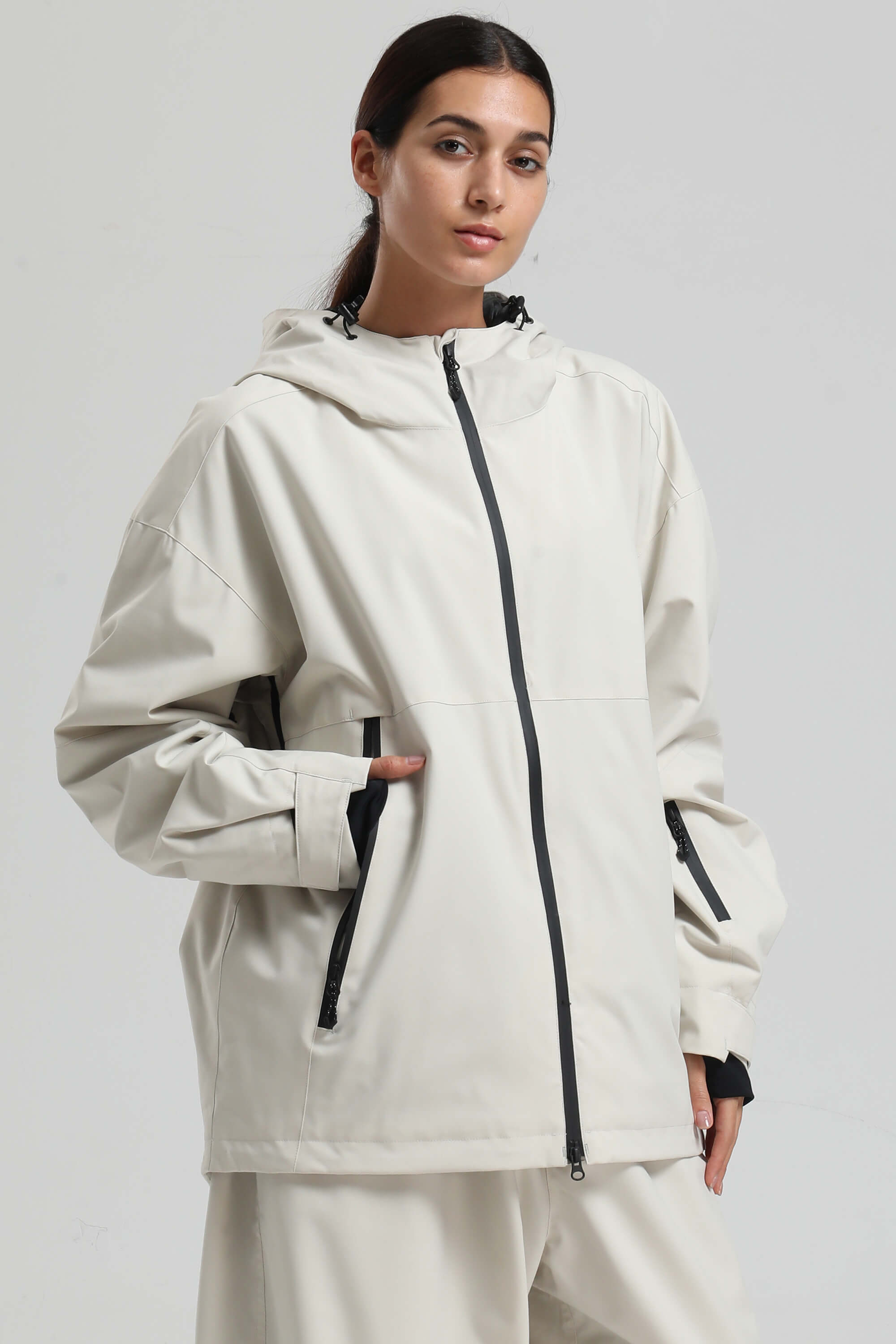 Women's Off White Fully Sealed Dual-Vent Snow Jacket Minimalist Insulated Ski Jacket - Gsou Snow