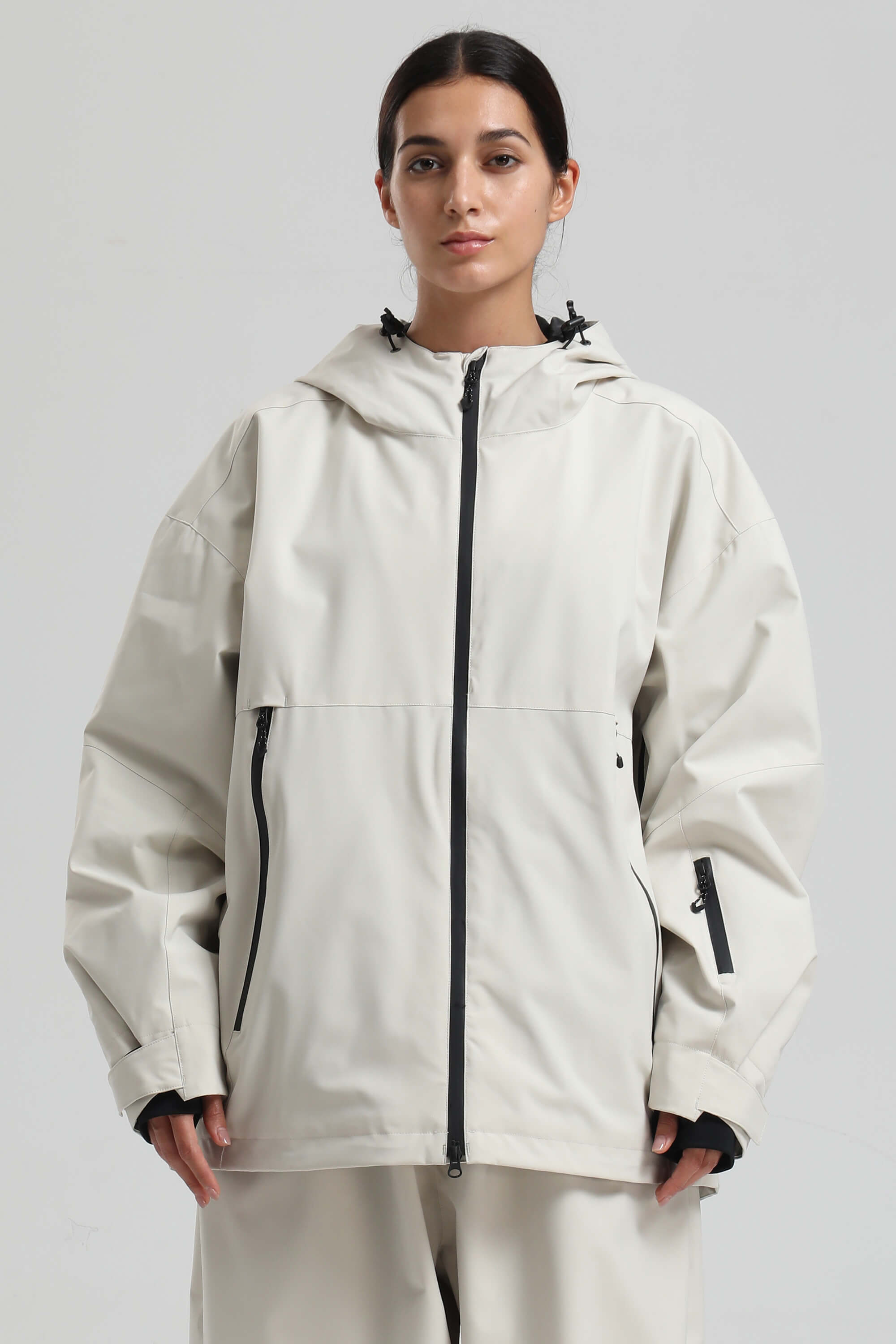 Women's Off White Fully Sealed Dual-Vent Snow Jacket Minimalist Insulated Ski Jacket - Gsou Snow