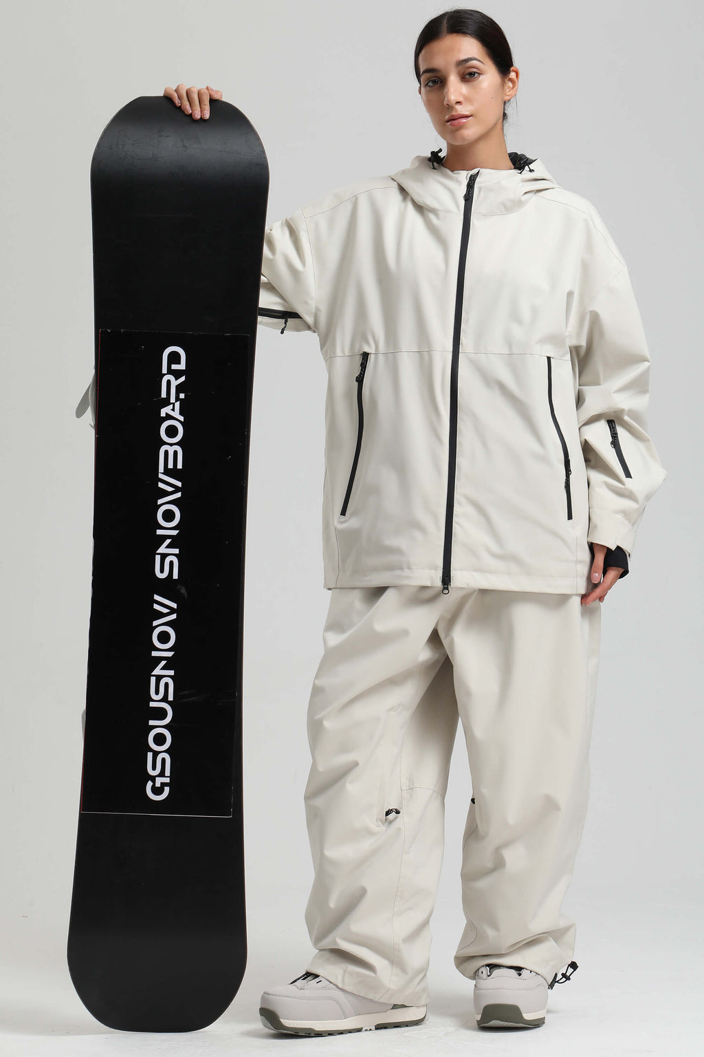 Women's Off White Fully Sealed Dual-Vent Snow Jacket Minimalist Insulated Ski Jacket - Gsou Snow