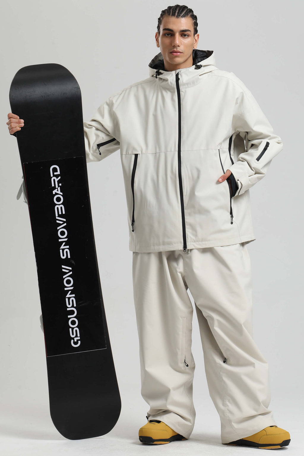 Men's Off White Fully Sealed Dual-Vent Snow Jacket Minimalist Insulated Ski Jacket - Gsou Snow