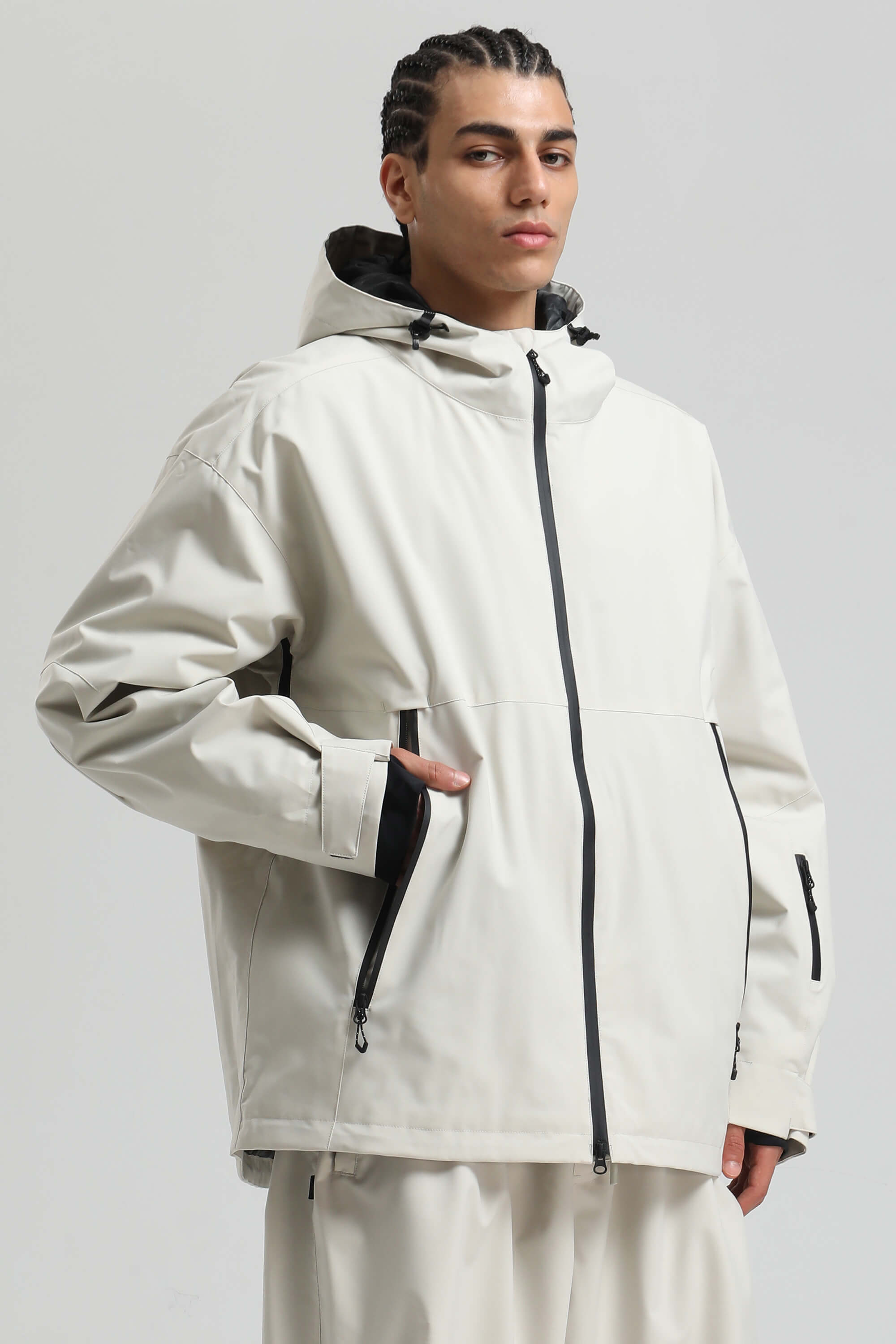Men's Off White Fully-Sealed Dual-Vent Ski Jacket Minimalist Insulated Snow Jacket