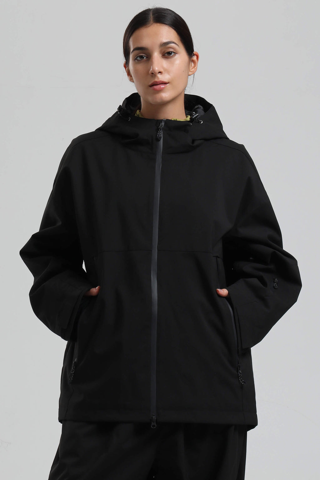 Women's Black Fully Sealed Dual-Vent Snow Jacket Minimalist Insulated Ski Jacket - Gsou Snow