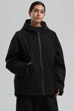 Women's Black Fully Sealed Dual-Vent Snow Jacket Minimalist Insulated Ski Jacket - Gsou Snow