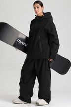 Women's Black Fully Sealed Dual-Vent Snow Jacket Minimalist Insulated Ski Jacket - Gsou Snow