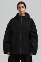 Women's Black Fully Sealed Dual-Vent Snow Jacket Minimalist Insulated Ski Jacket - Gsou Snow