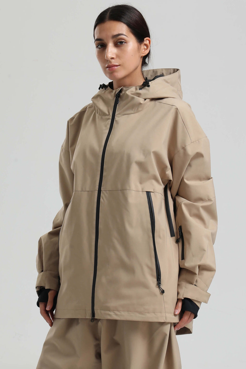 Women's Khaki Fully Sealed Dual-Vent Snow Jacket Minimalist Insulated Ski Jacket - Gsou Snow
