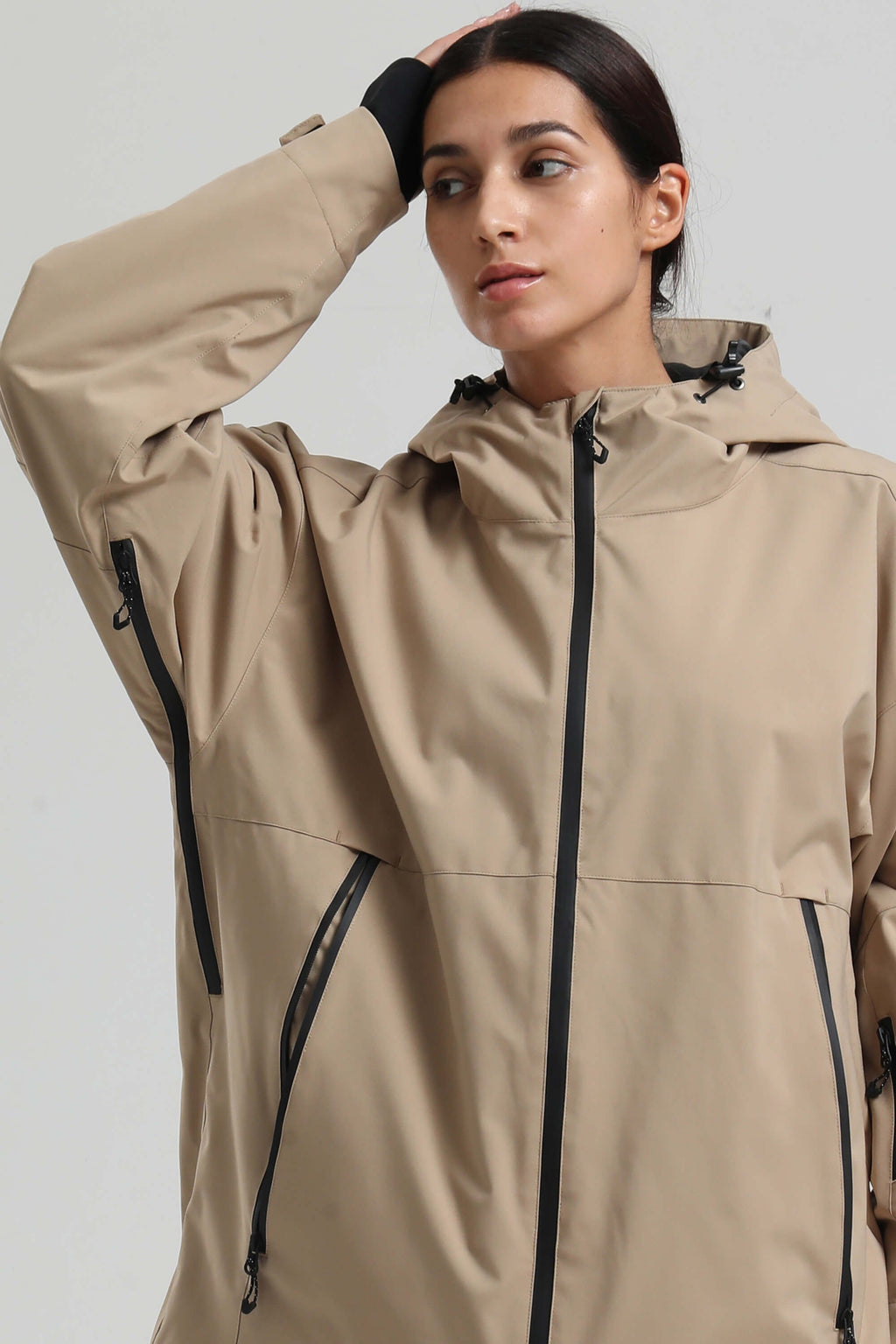 Women's Khaki Fully Sealed Dual-Vent Snow Jacket Minimalist Insulated Ski Jacket - Gsou Snow