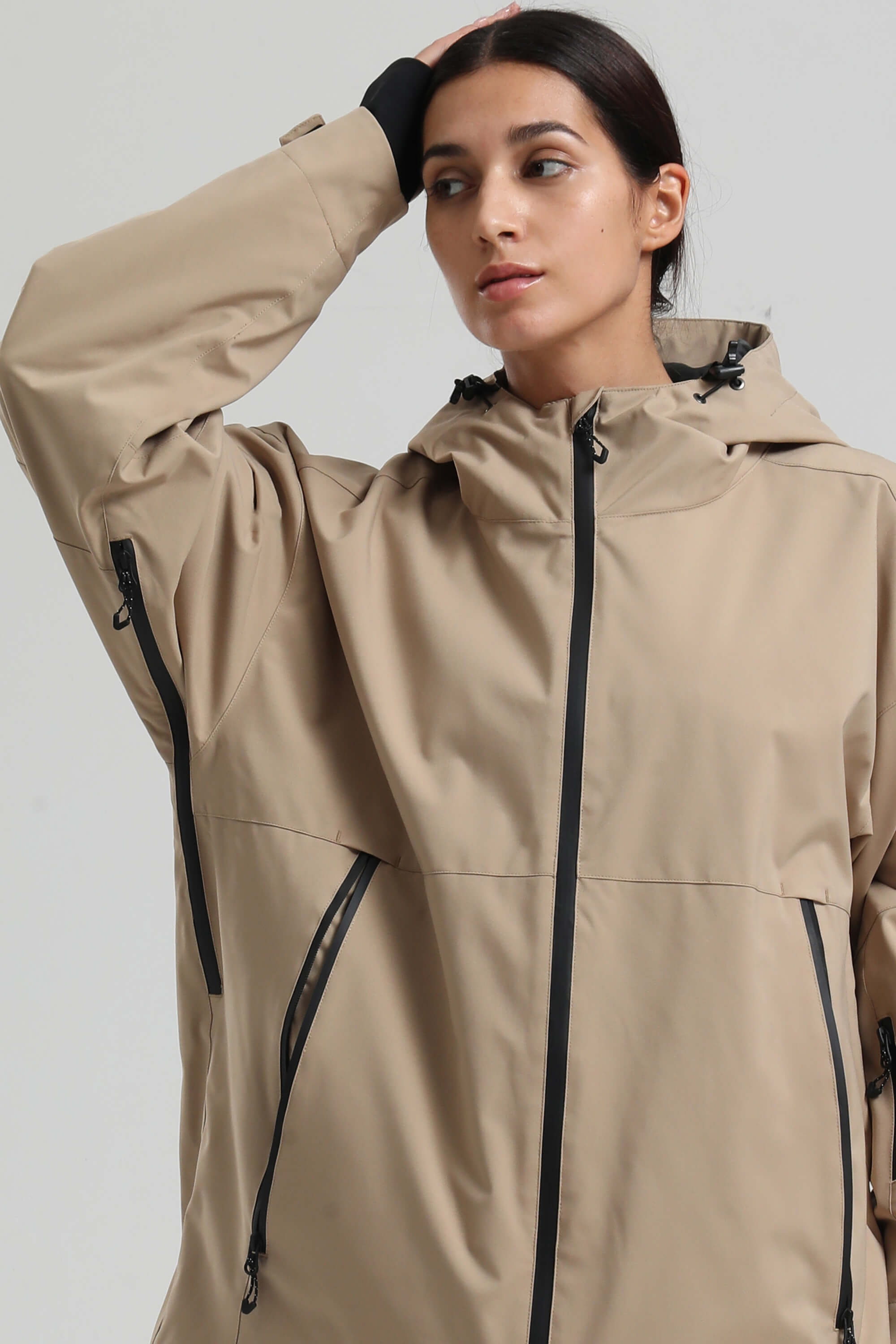 Women's Khaki Fully Sealed Dual-Vent Snow Jacket Minimalist Insulated Ski Jacket - Gsou Snow