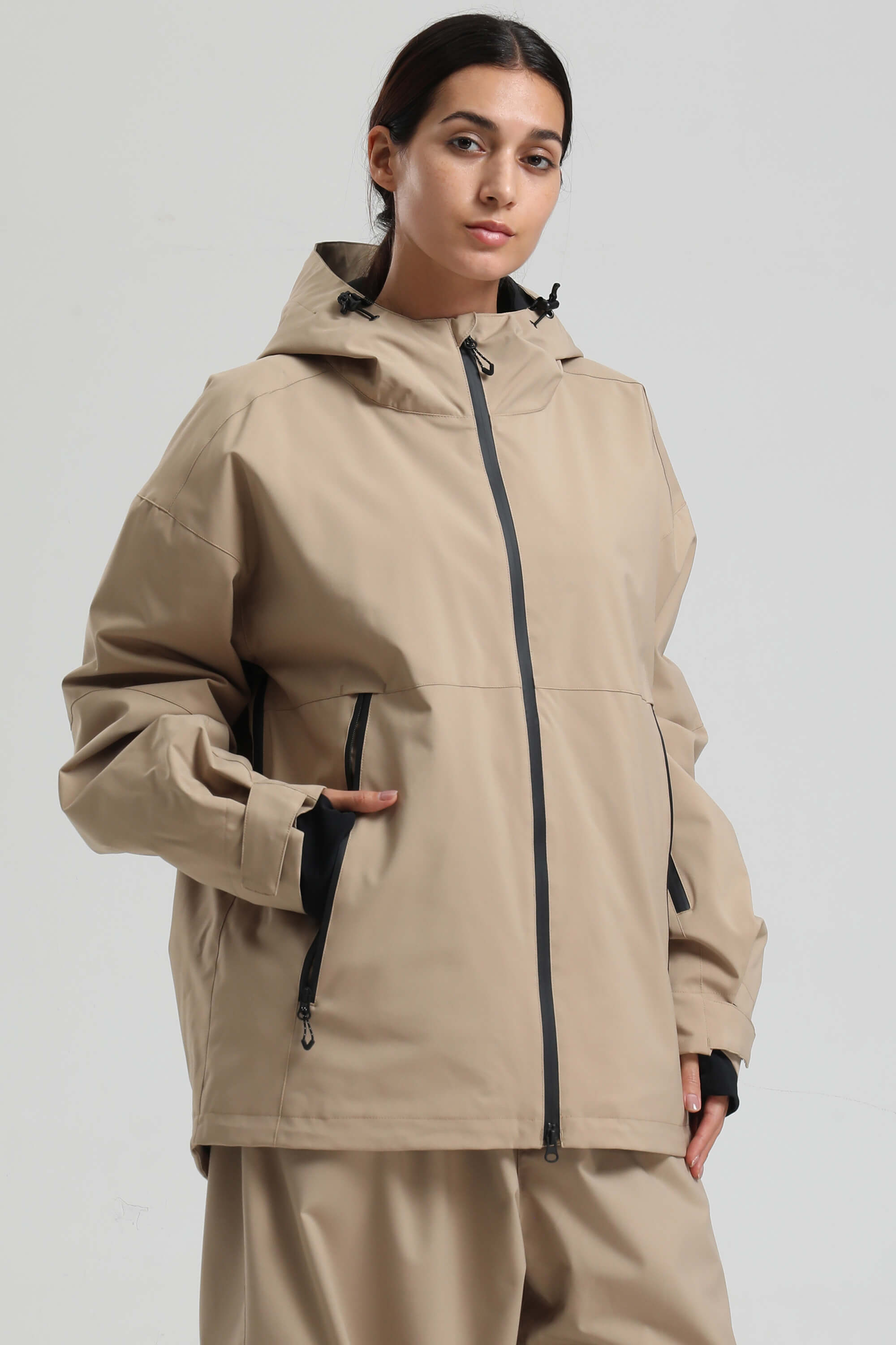 Women's Khaki Fully Sealed Dual-Vent Snow Jacket Minimalist Insulated Ski Jacket - Gsou Snow