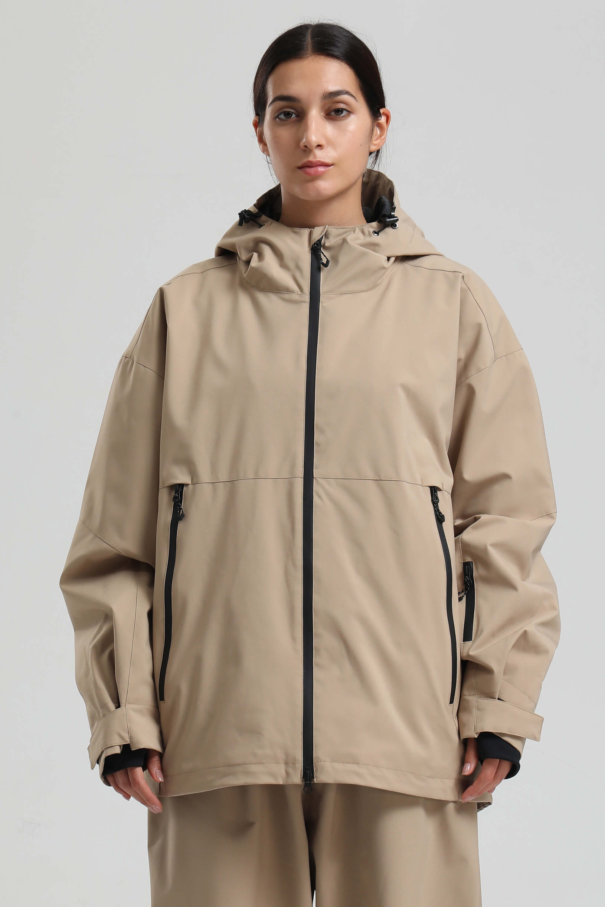 Women's Khaki Fully Sealed Dual-Vent Snow Jacket Minimalist Insulated Ski Jacket - Gsou Snow
