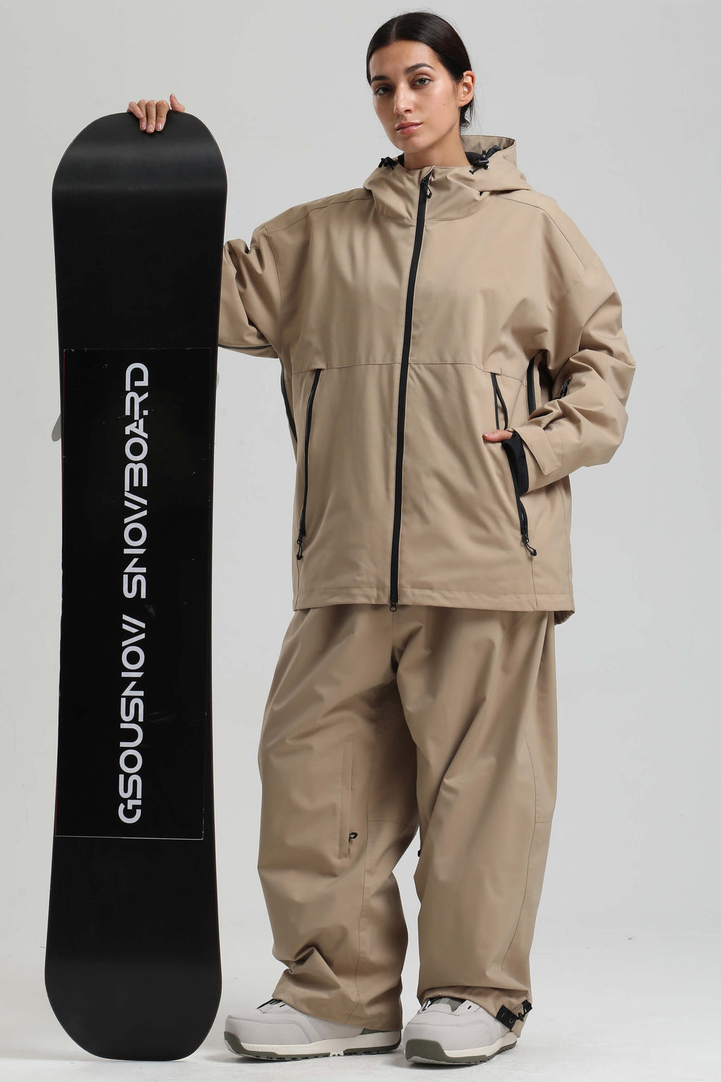 Women's Khaki Fully Sealed Dual-Vent Snow Jacket Minimalist Insulated Ski Jacket - Gsou Snow