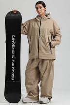 Women's Khaki Fully Sealed Dual-Vent Snow Jacket Minimalist Insulated Ski Jacket - Gsou Snow