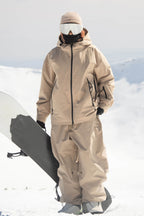 Women's Khaki Fully Sealed Dual-Vent Snow Jacket Minimalist Insulated Ski Jacket - Gsou Snow