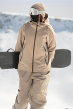 Women's Khaki Fully-Sealed Dual-Vent Ski Jacket Minimalist Insulated Snow Jacket
