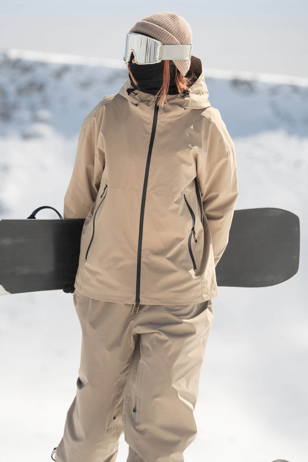 Women's Light Grey Fully-Sealed Dual-Vent Ski Jacket Minimalist Insulated Snow Jacket