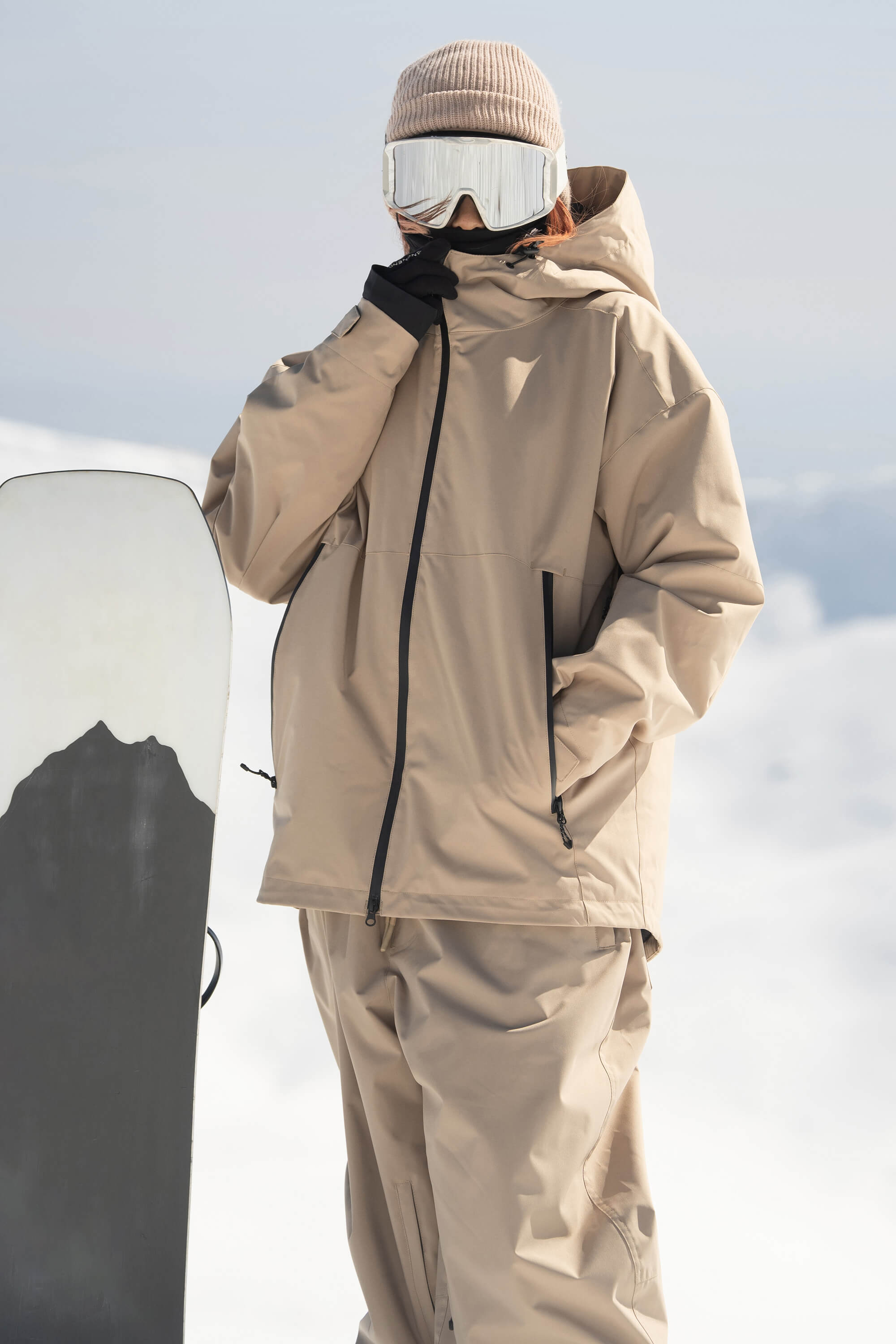 Women's Khaki Fully Sealed Dual-Vent Snow Jacket Minimalist Insulated Ski Jacket - Gsou Snow
