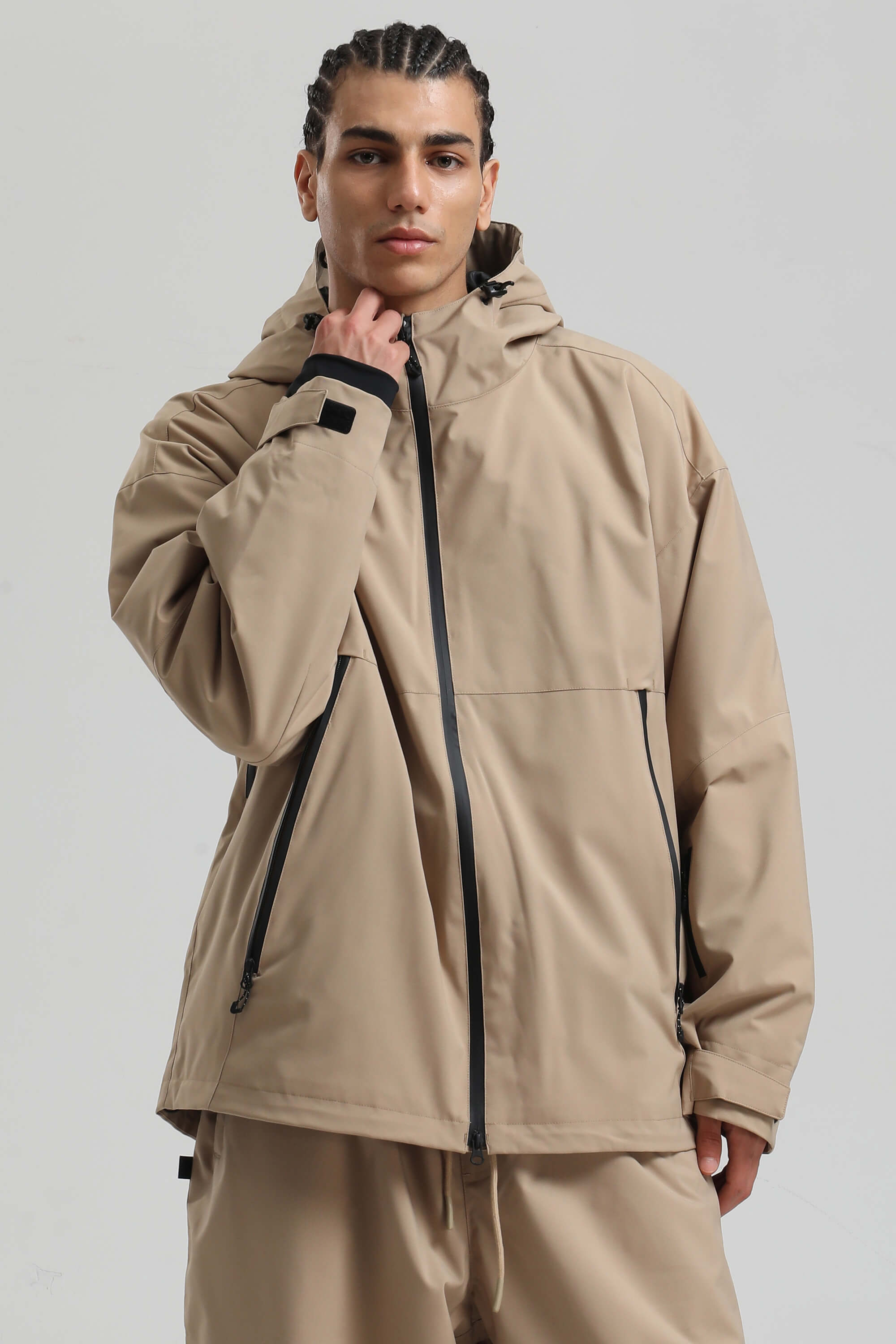 Men's Light Grey Fully-Sealed Dual-Vent Ski Jacket Minimalist Insulated Snow Jacket