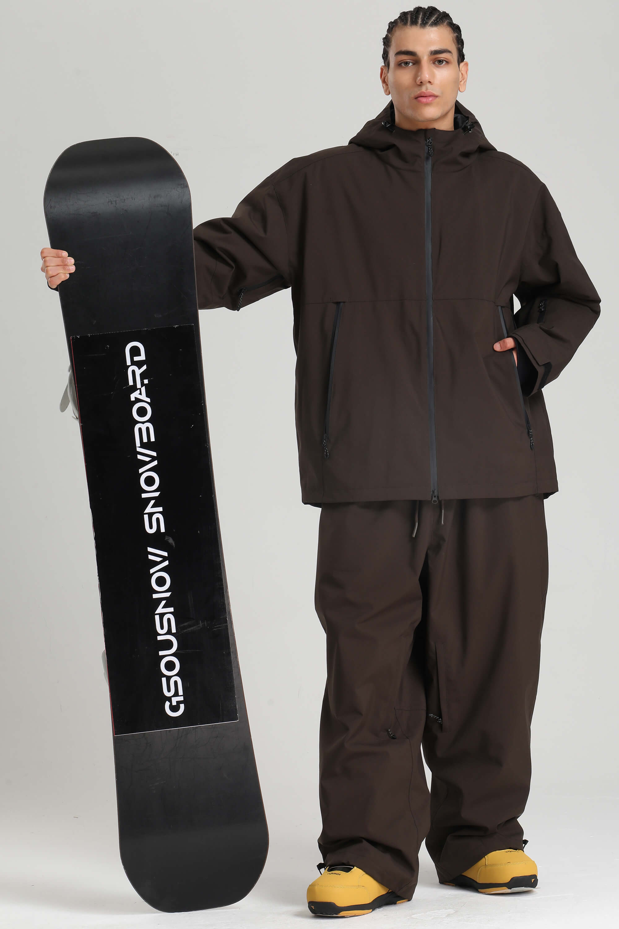 Men's Coffee Fully Sealed Dual-Vent Snow Jacket Minimalist Insulated Ski Jacket - Gsou Snow