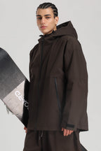 Men's Khaki Fully-Sealed Dual-Vent Ski Jacket Minimalist Insulated Snow Jacket