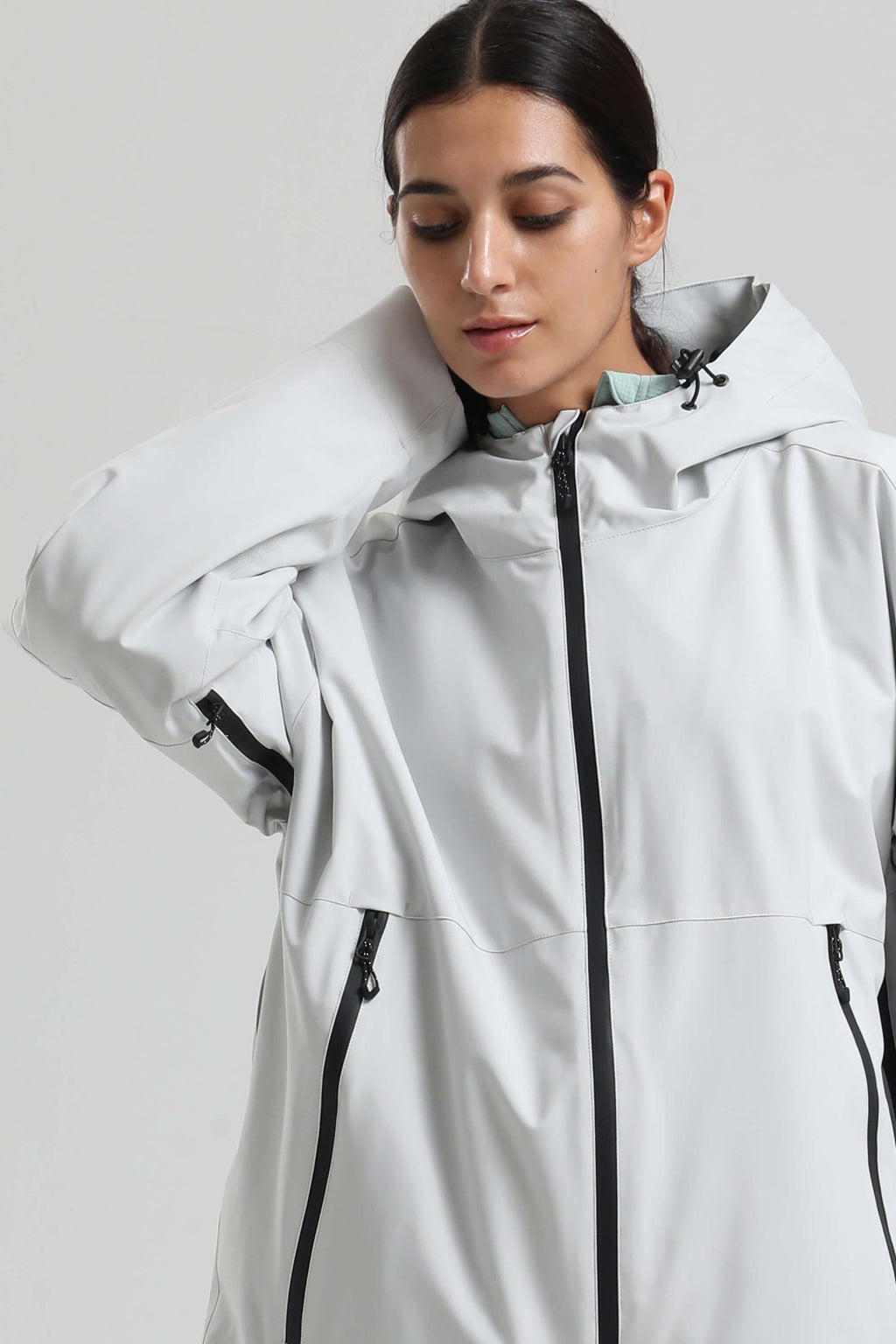 Women's Light Grey Fully Sealed Dual-Vent Snow Jacket Minimalist Insulated Ski Jacket - Gsou Snow