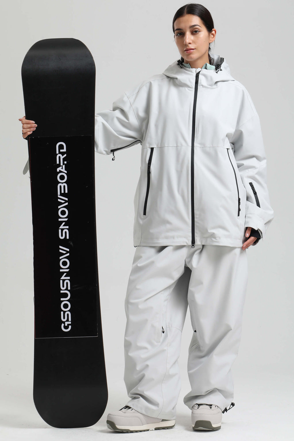 Women's Light Grey Fully Sealed Dual-Vent Snow Jacket Minimalist Insulated Ski Jacket - Gsou Snow