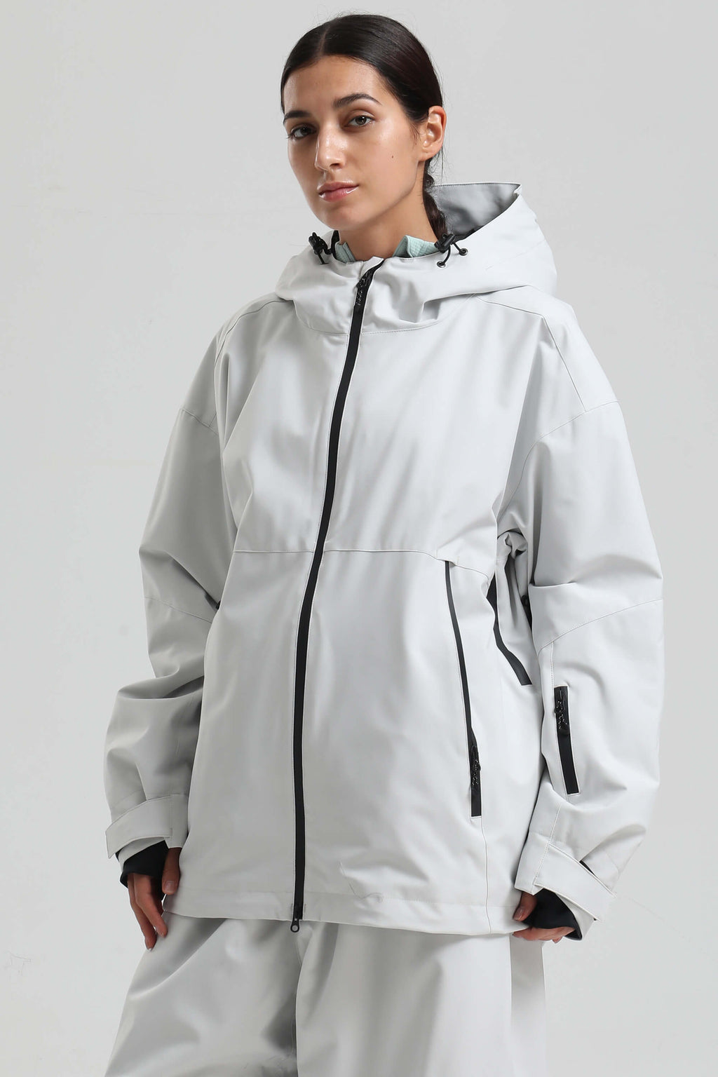 Women's Light Grey Fully Sealed Dual-Vent Snow Jacket Minimalist Insulated Ski Jacket - Gsou Snow