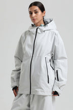 Women's Light Grey Fully Sealed Dual-Vent Snow Jacket Minimalist Insulated Ski Jacket - Gsou Snow