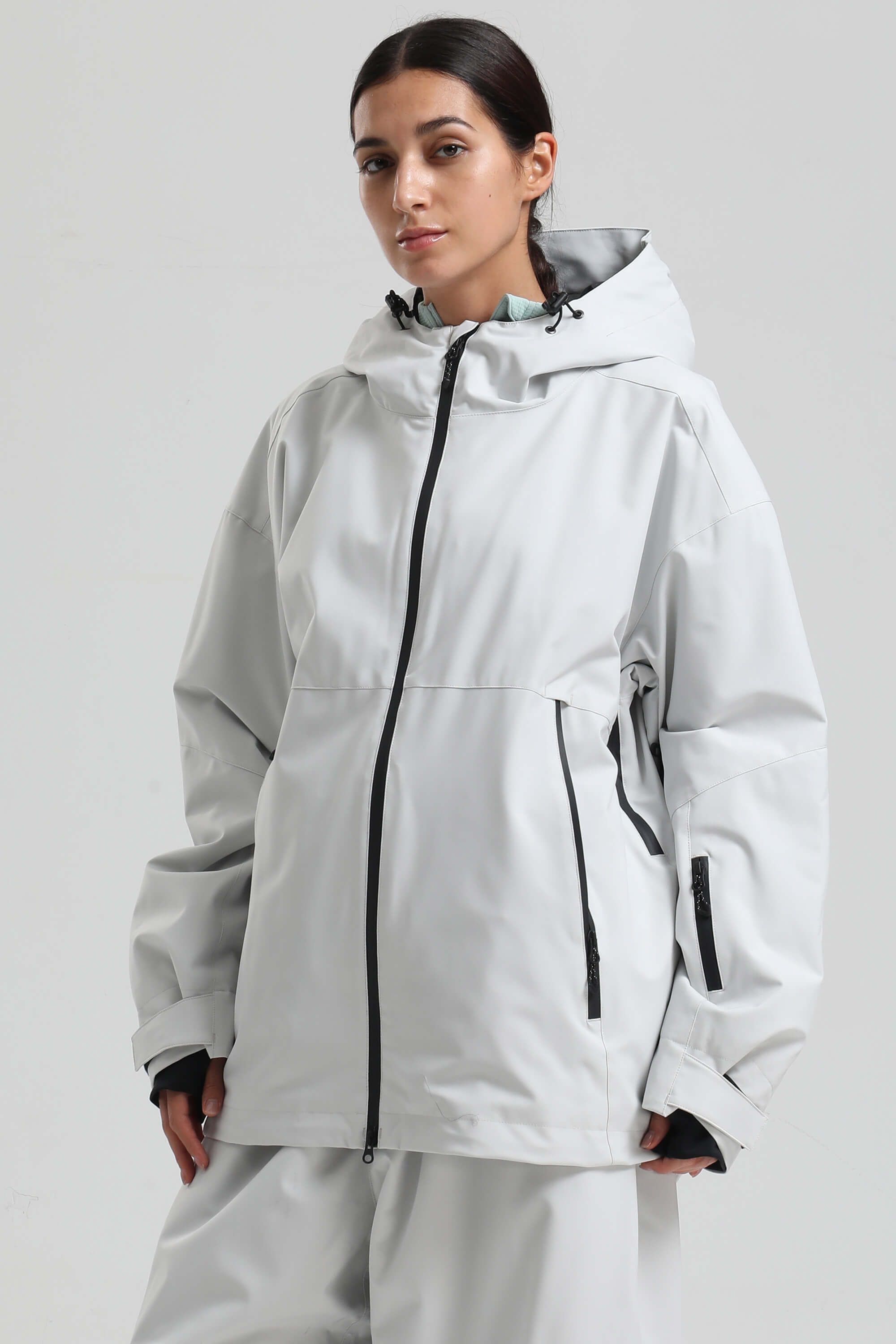 Women's Light Grey Fully Sealed Dual-Vent Snow Jacket Minimalist Insulated Ski Jacket - Gsou Snow