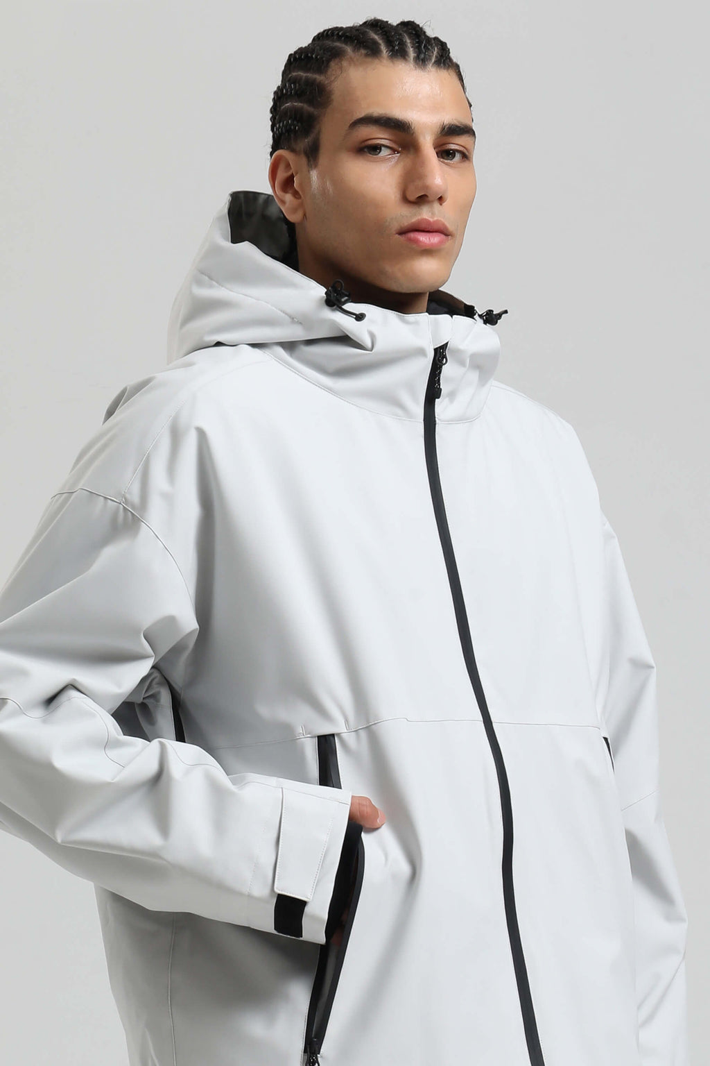 Men's Light Grey Fully-Sealed Dual-Vent Ski Jacket Minimalist Insulated Snow Jacket