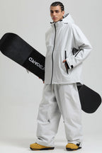 Men's Light Grey Fully Sealed Dual-Vent Snow Jacket Minimalist Insulated Ski Jacket - Gsou Snow